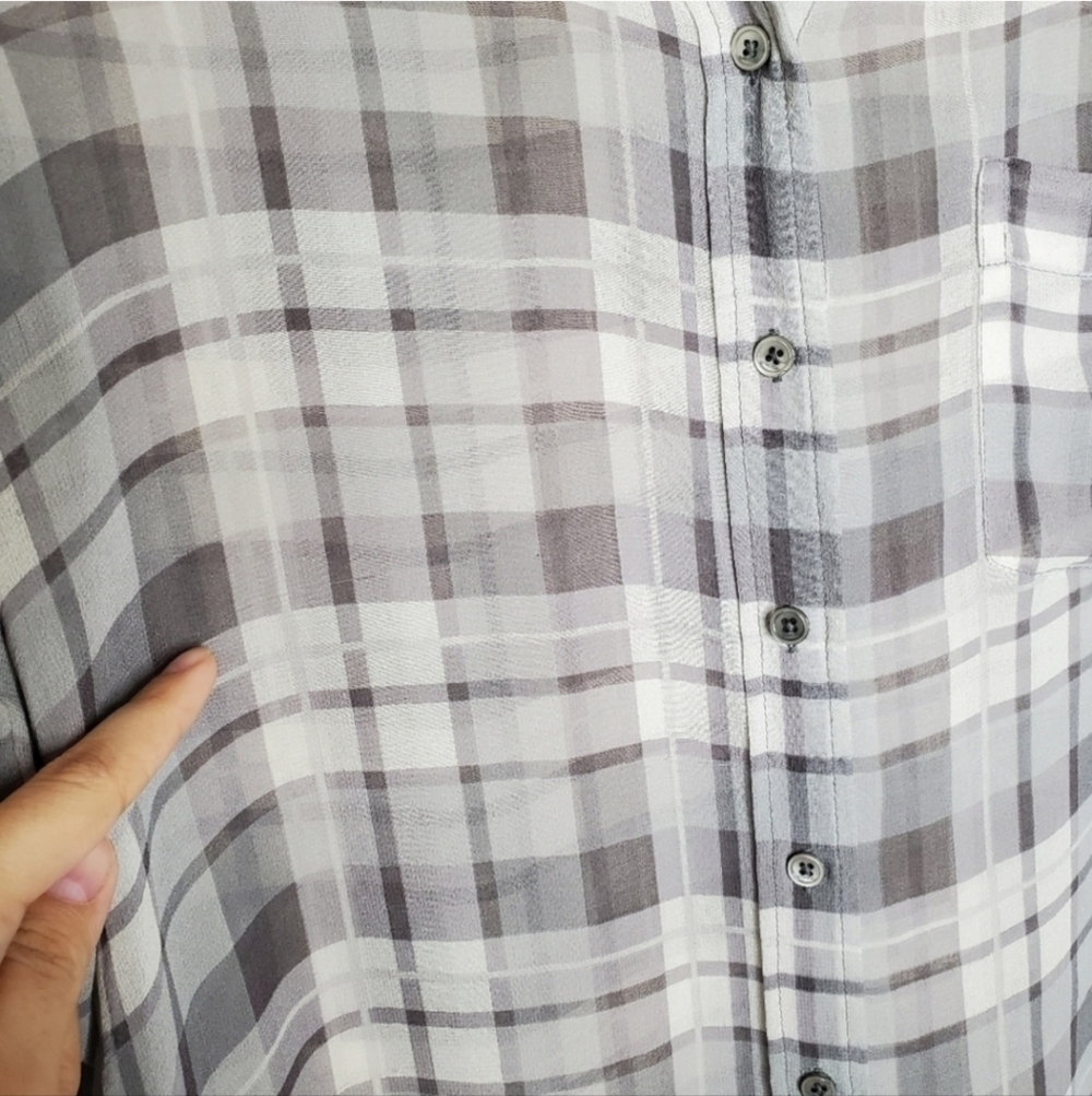 Aritzia Babaton Darien Gray Plaid Print Silk Button Front Long Sleeve Blouse Top - Picture 8 of 9